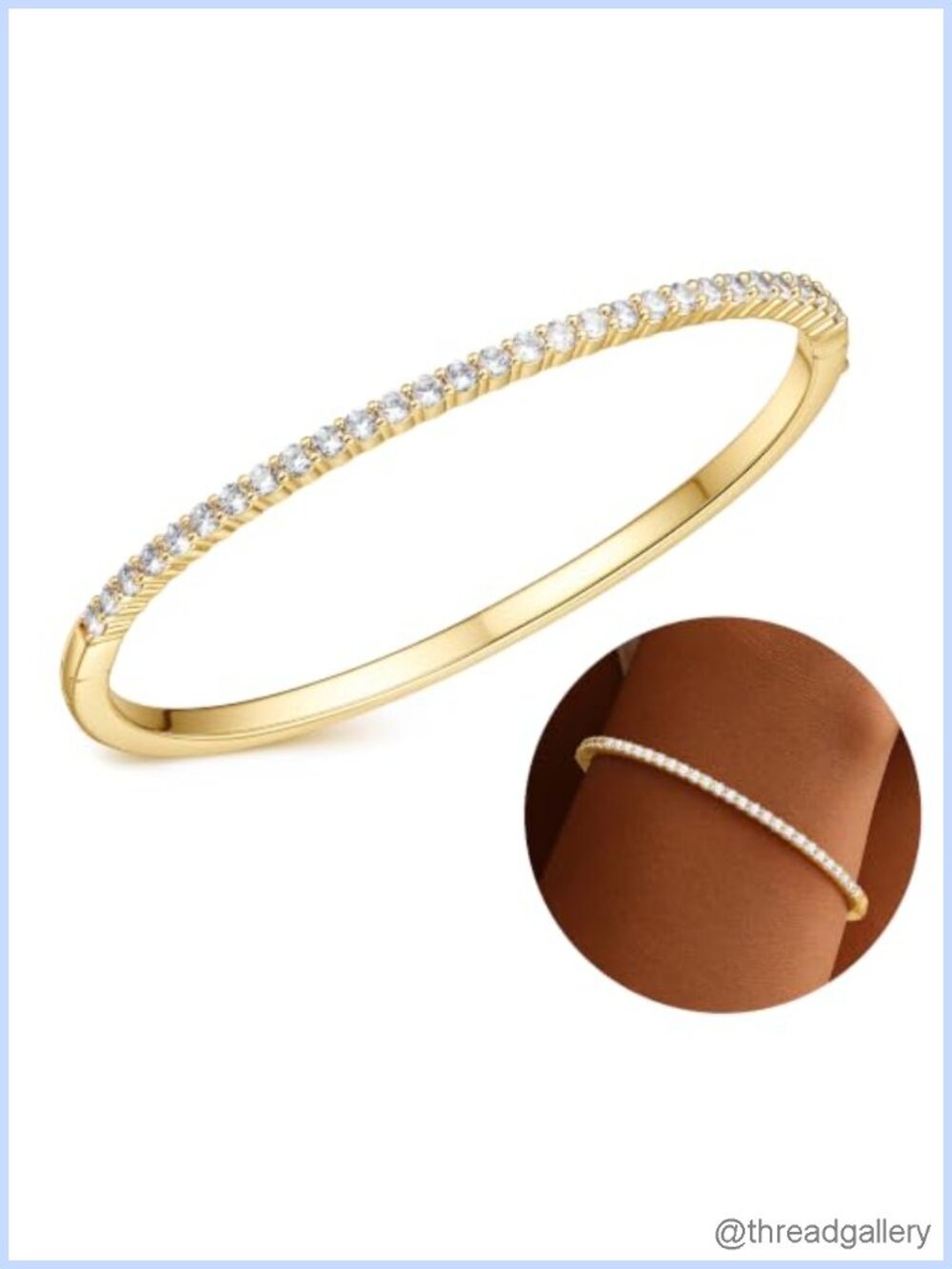 Dainty Tennis Bangle Bracelet Women 14k Gold Plated Cubic Zirconia Oval Cuff
